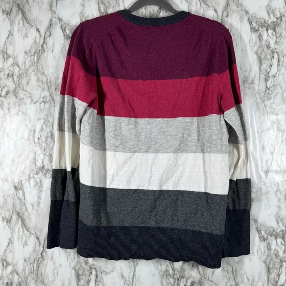 Eddie Bauer Cardigan Sweater Womens Med Long Sleeve V Neck Button Down Striped - Picture 2 of 4